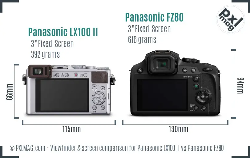 Panasonic LX100 II vs Panasonic FZ80 Screen and Viewfinder comparison