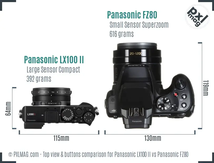 Panasonic LX100 II vs Panasonic FZ80 top view buttons comparison