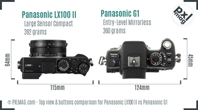 Panasonic LX100 II vs Panasonic G1 top view buttons comparison