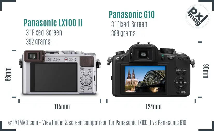 Panasonic LX100 II vs Panasonic G10 Screen and Viewfinder comparison