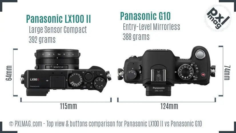 Panasonic LX100 II vs Panasonic G10 top view buttons comparison