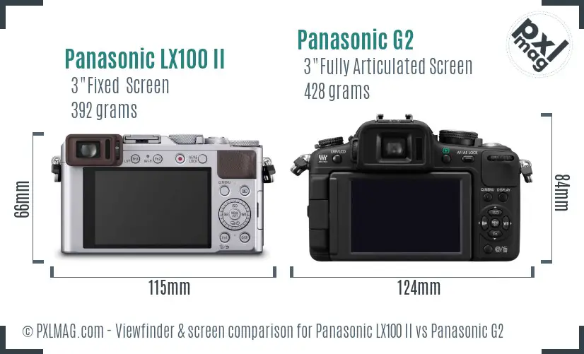 Panasonic LX100 II vs Panasonic G2 Screen and Viewfinder comparison