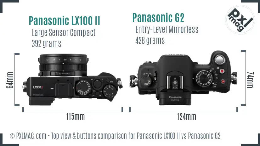 Panasonic LX100 II vs Panasonic G2 top view buttons comparison