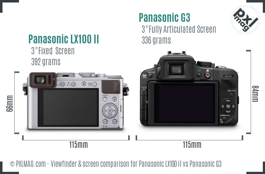 Panasonic LX100 II vs Panasonic G3 Screen and Viewfinder comparison