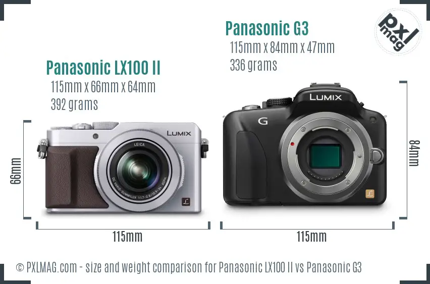 Panasonic LX100 II vs Panasonic G3 size comparison