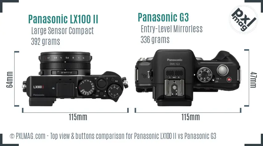 Panasonic LX100 II vs Panasonic G3 top view buttons comparison