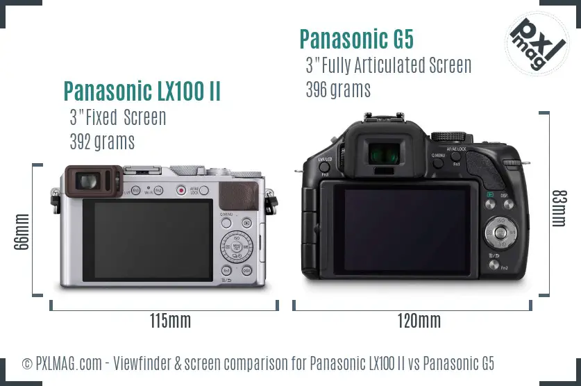 Panasonic LX100 II vs Panasonic G5 Screen and Viewfinder comparison