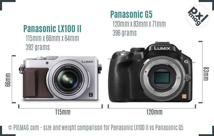 Panasonic LX100 II vs Panasonic G5 size comparison