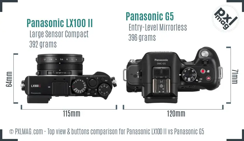 Panasonic LX100 II vs Panasonic G5 top view buttons comparison