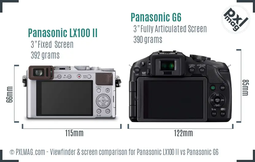 Panasonic LX100 II vs Panasonic G6 Screen and Viewfinder comparison