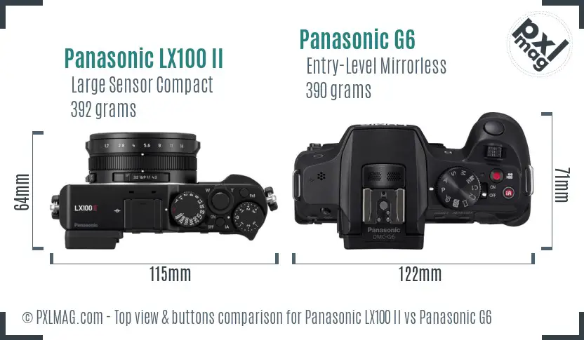 Panasonic LX100 II vs Panasonic G6 top view buttons comparison