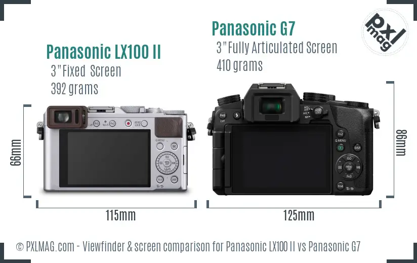 Panasonic LX100 II vs Panasonic G7 Screen and Viewfinder comparison