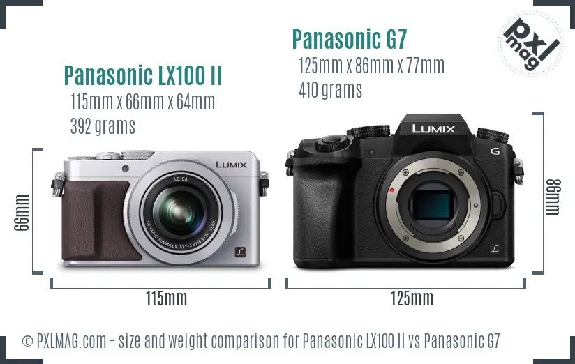 Panasonic LX100 II vs Panasonic G7 size comparison