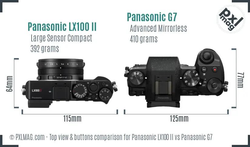 Panasonic LX100 II vs Panasonic G7 top view buttons comparison