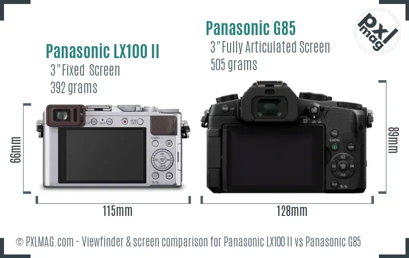 Panasonic LX100 II vs Panasonic G85 Screen and Viewfinder comparison