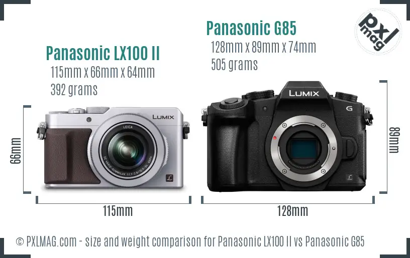 Panasonic LX100 II vs Panasonic G85 size comparison