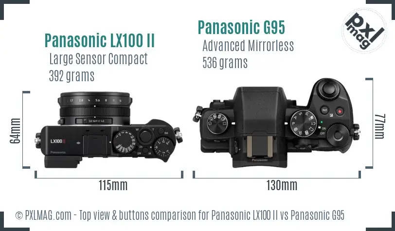 Panasonic LX100 II vs Panasonic G95 top view buttons comparison