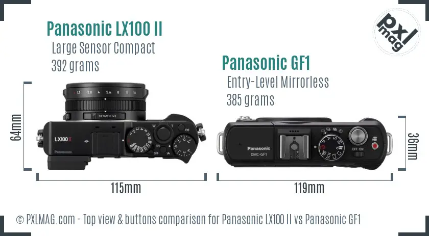 Panasonic LX100 II vs Panasonic GF1 top view buttons comparison Panasonic LX100 II vs Panasonic GF1 top view buttons comparison