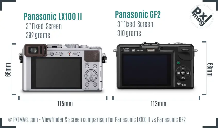 Panasonic LX100 II vs Panasonic GF2 Screen and Viewfinder comparison