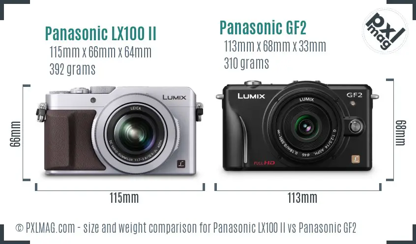 Panasonic LX100 II vs Panasonic GF2 size comparison