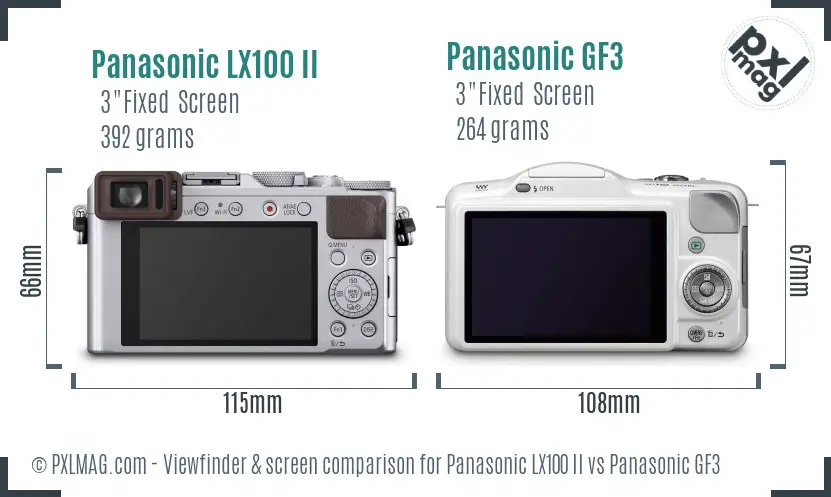 Panasonic LX100 II vs Panasonic GF3 Screen and Viewfinder comparison