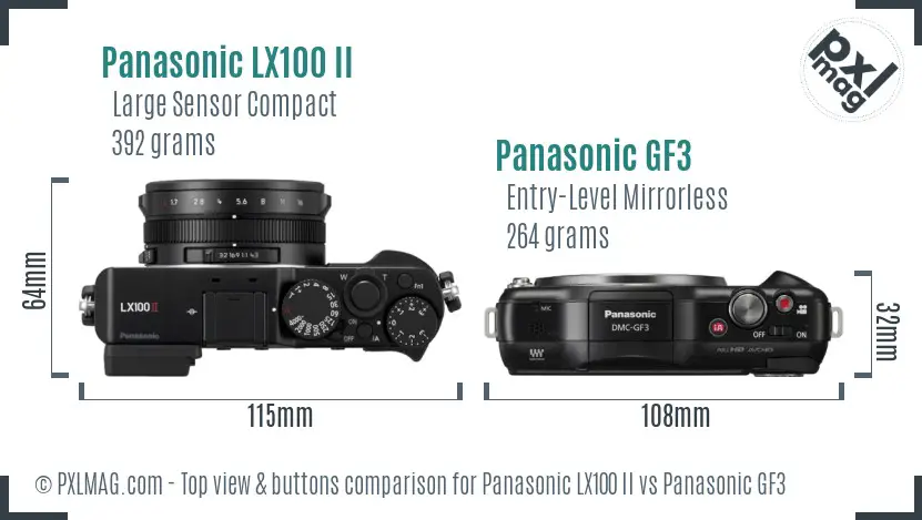 Panasonic LX100 II vs Panasonic GF3 top view buttons comparison