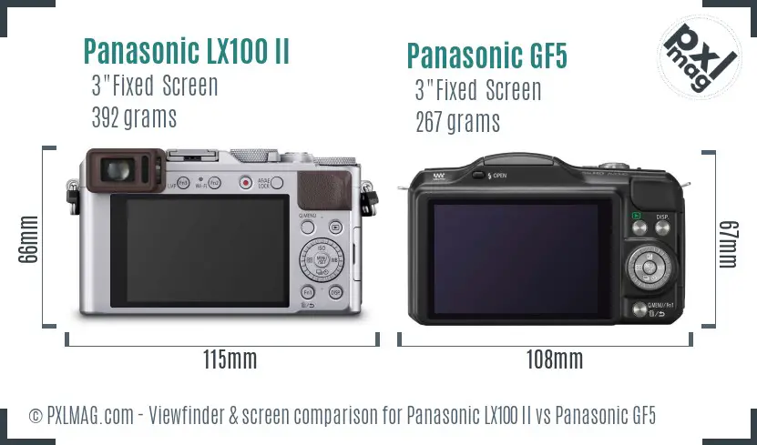 Panasonic LX100 II vs Panasonic GF5 Screen and Viewfinder comparison