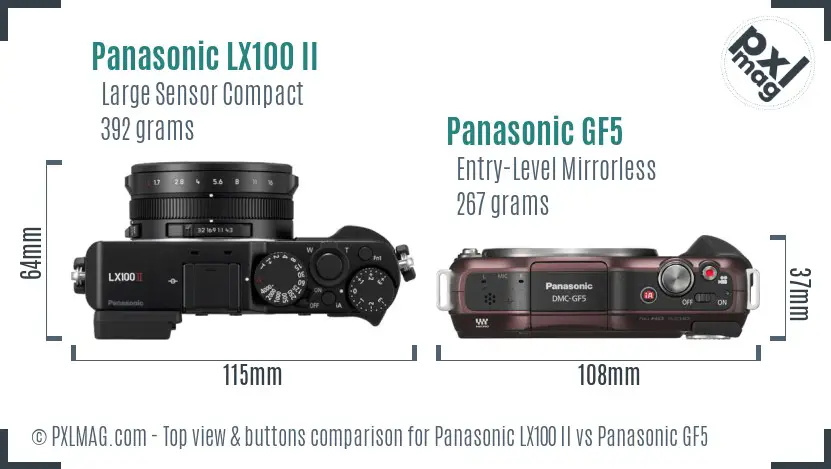 Panasonic LX100 II vs Panasonic GF5 top view buttons comparison