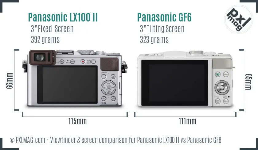 Panasonic LX100 II vs Panasonic GF6 Screen and Viewfinder comparison