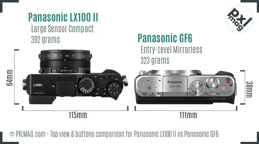 Panasonic LX100 II vs Panasonic GF6 top view buttons comparison