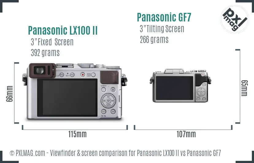 Panasonic LX100 II vs Panasonic GF7 Screen and Viewfinder comparison