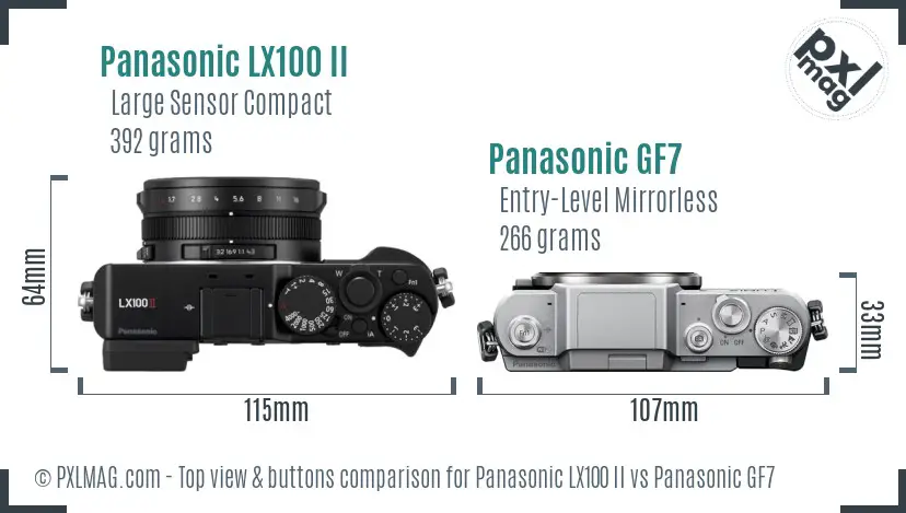 Panasonic LX100 II vs Panasonic GF7 top view buttons comparison