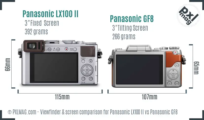 Panasonic LX100 II vs Panasonic GF8 Screen and Viewfinder comparison