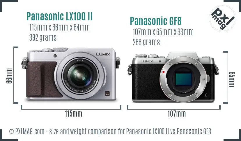 Panasonic LX100 II vs Panasonic GF8 size comparison