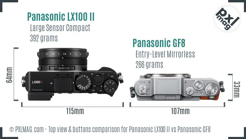 Panasonic LX100 II vs Panasonic GF8 top view buttons comparison