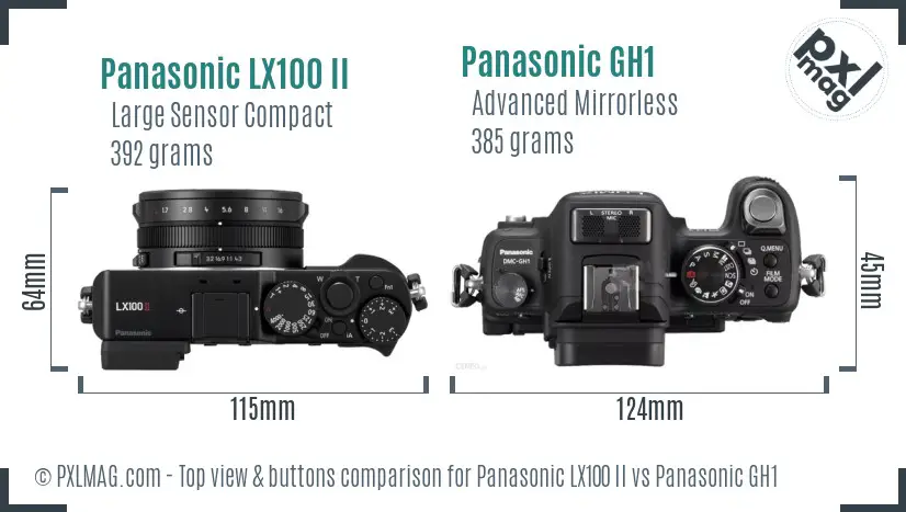 Panasonic LX100 II vs Panasonic GH1 top view buttons comparison