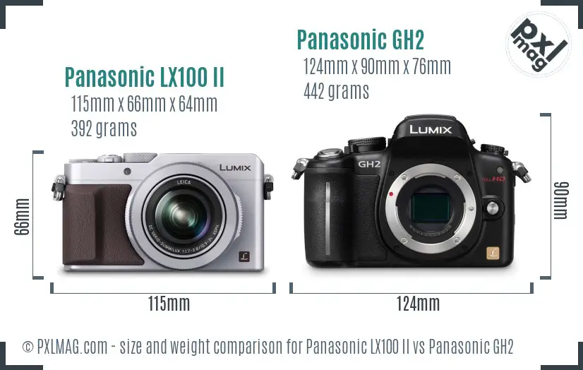 Panasonic LX100 II vs Panasonic GH2 size comparison