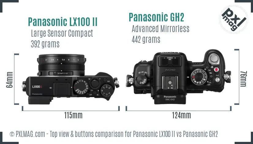 Panasonic LX100 II vs Panasonic GH2 top view buttons comparison