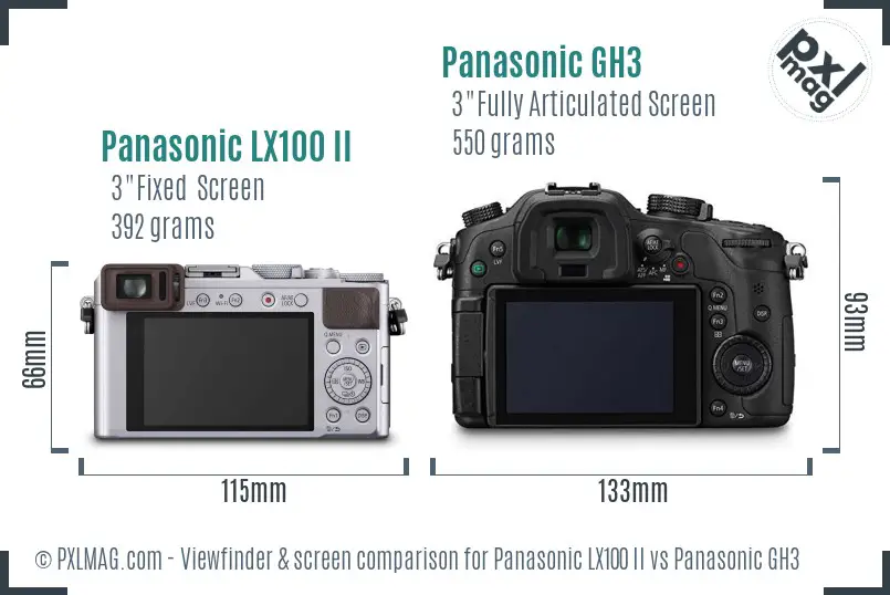 Panasonic LX100 II vs Panasonic GH3 Screen and Viewfinder comparison Panasonic LX100 II vs Panasonic GH3 Screen and Viewfinder comparison
