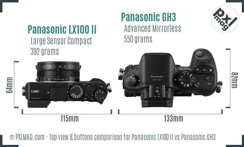 Panasonic LX100 II vs Panasonic GH3 top view buttons comparison Panasonic LX100 II vs Panasonic GH3 top view buttons comparison