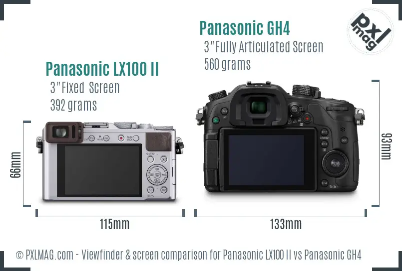 Panasonic LX100 II vs Panasonic GH4 Screen and Viewfinder comparison Panasonic LX100 II vs Panasonic GH4 Screen and Viewfinder comparison