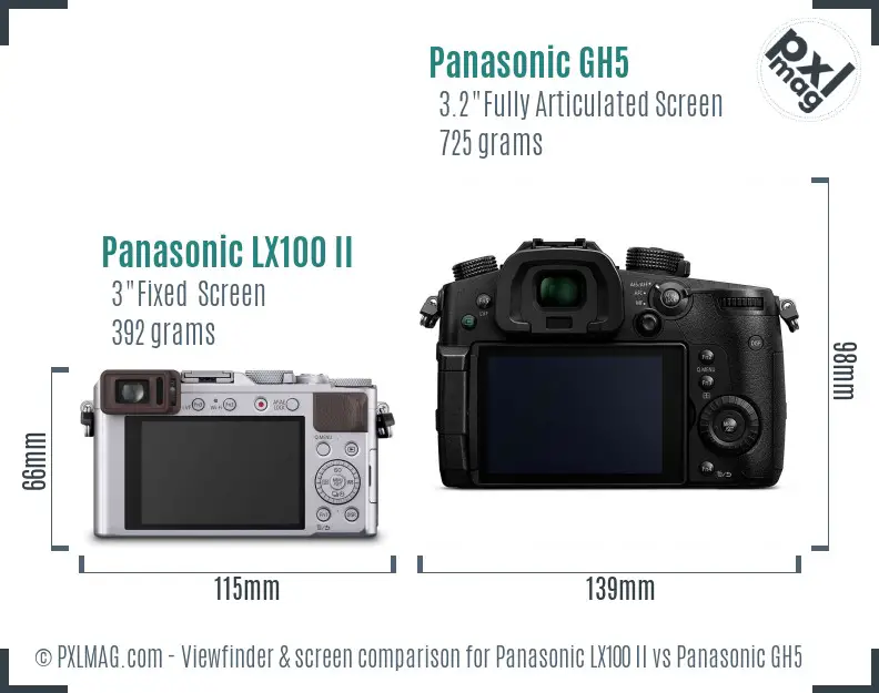 Panasonic LX100 II vs Panasonic GH5 Screen and Viewfinder comparison