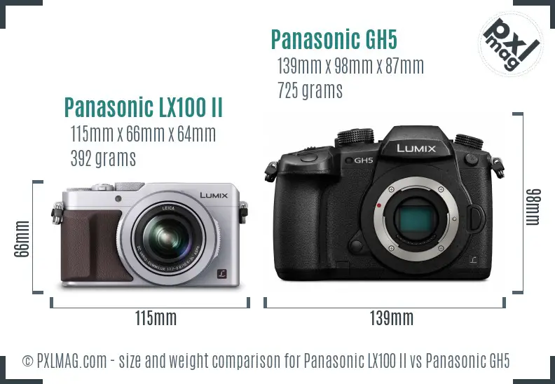 Panasonic LX100 II vs Panasonic GH5 size comparison