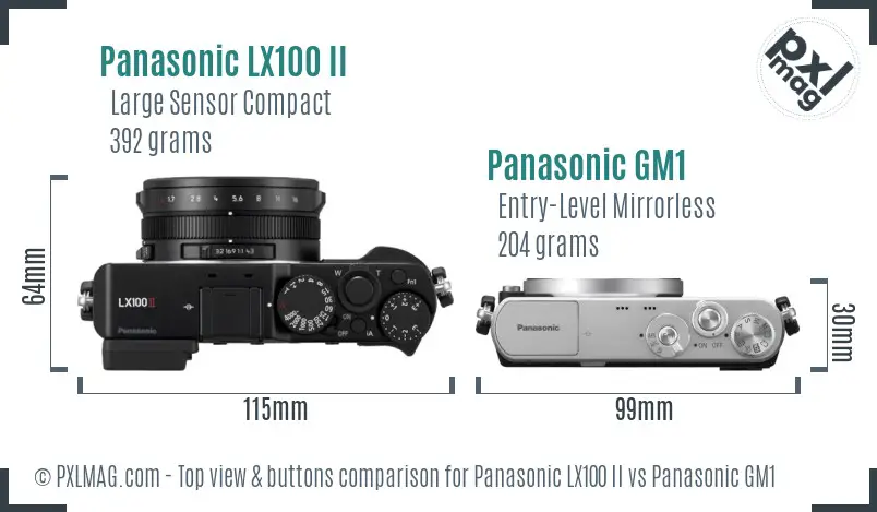 Panasonic LX100 II vs Panasonic GM1 top view buttons comparison