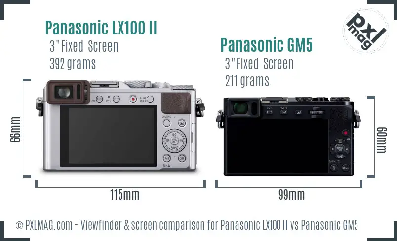Panasonic LX100 II vs Panasonic GM5 Screen and Viewfinder comparison
