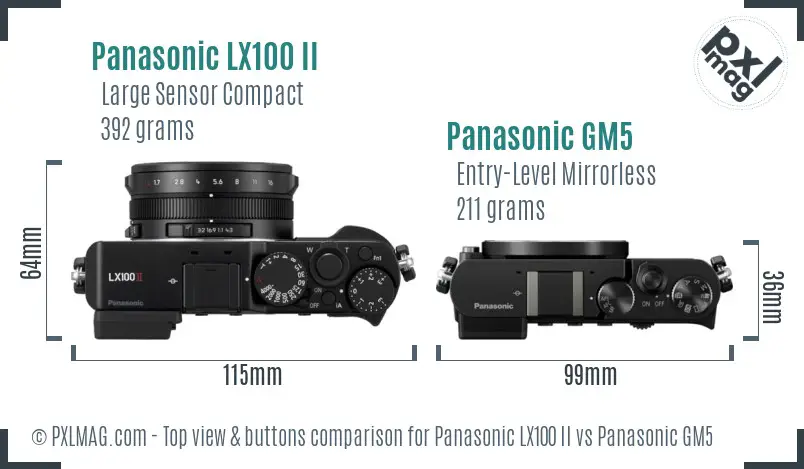 Panasonic LX100 II vs Panasonic GM5 top view buttons comparison