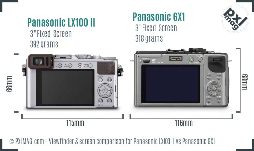 Panasonic LX100 II vs Panasonic GX1 Screen and Viewfinder comparison