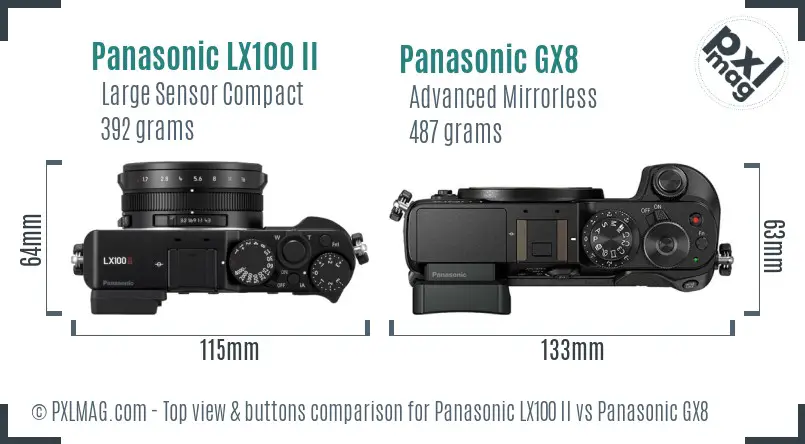 Panasonic LX100 II vs Panasonic GX8 top view buttons comparison