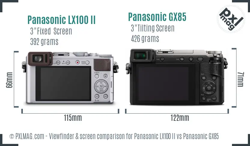 Panasonic LX100 II vs Panasonic GX85 Screen and Viewfinder comparison