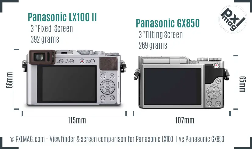 Panasonic LX100 II vs Panasonic GX850 Screen and Viewfinder comparison Panasonic LX100 II vs Panasonic GX850 Screen and Viewfinder comparison